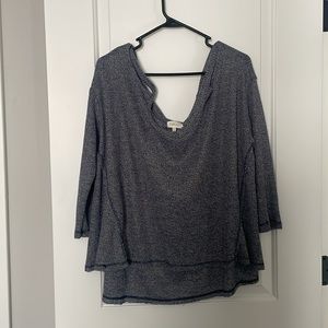 Deletta oversized, off the shoulder, Heather navy blue shirt.